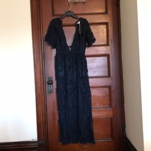 Sheer navy maxi dress with lace
